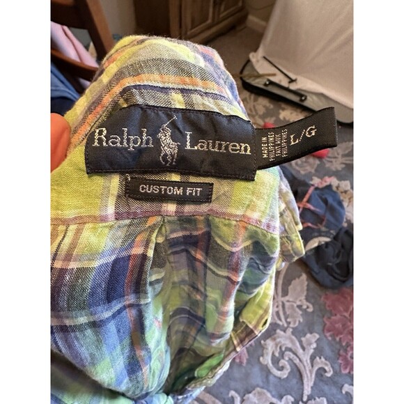 Ralph Lauren Mens 100% Linen Plaid Shirt Sz L Button down classic ocean wash - Picture 5 of 5